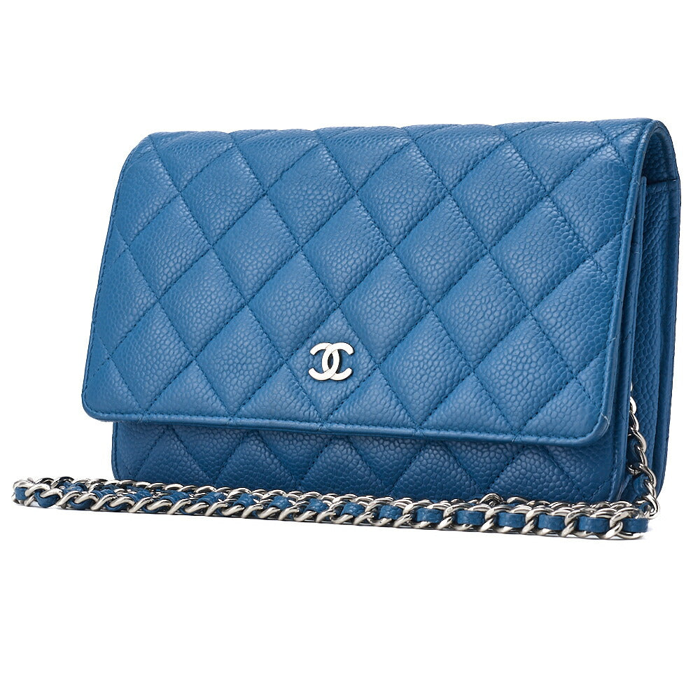 CHANEL Chain Wallet, Matelasse, Caviar Skin, Turquoise Blue, Silver-Tone Hardware, Pre-Owned - Vintage La Charme