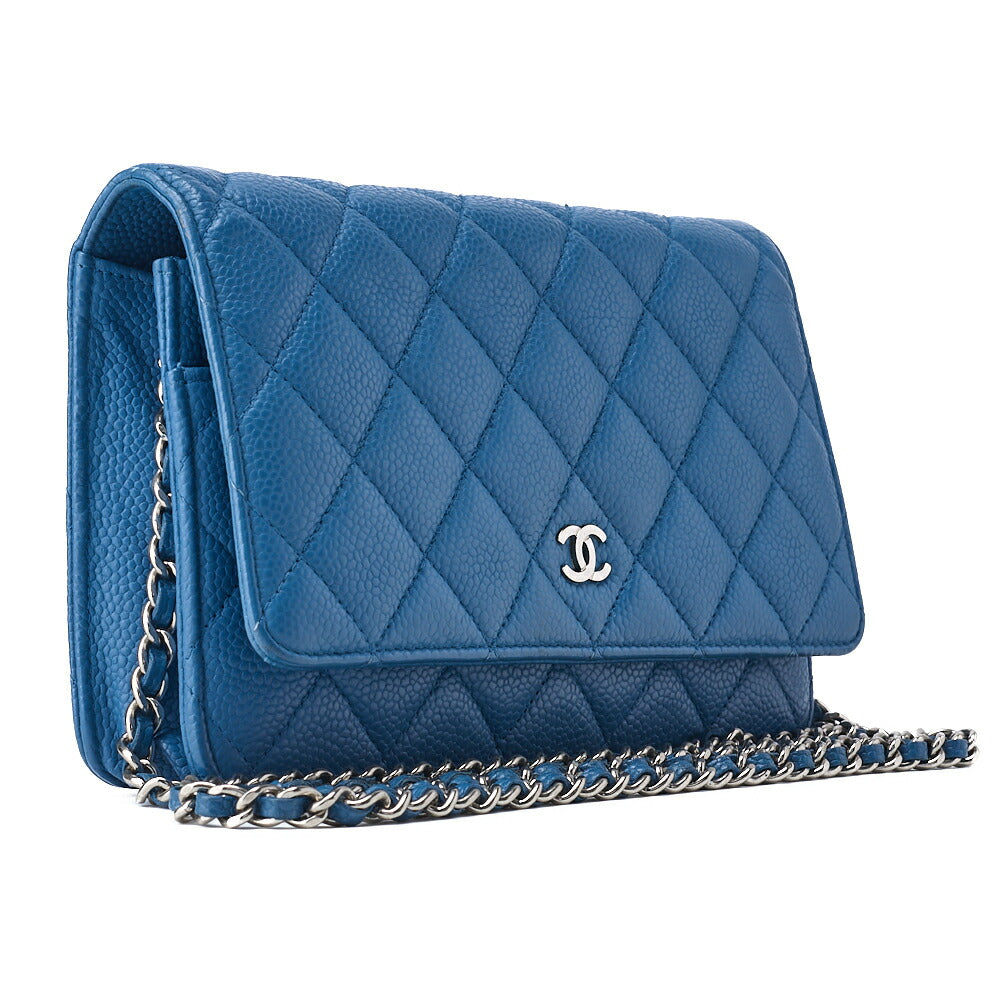 CHANEL Chain Wallet, Matelasse, Caviar Skin, Turquoise Blue, Silver-Tone Hardware, Pre-Owned - Vintage La Charme
