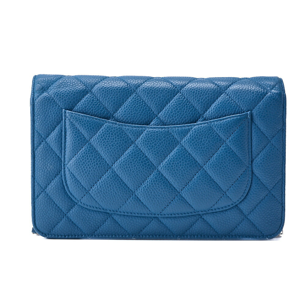 CHANEL Chain Wallet, Matelasse, Caviar Skin, Turquoise Blue, Silver-Tone Hardware, Pre-Owned - Vintage La Charme