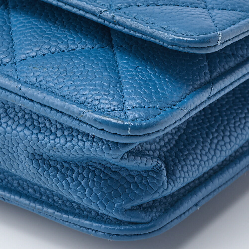 CHANEL Chain Wallet, Matelasse, Caviar Skin, Turquoise Blue, Silver-Tone Hardware, Pre-Owned - Vintage La Charme