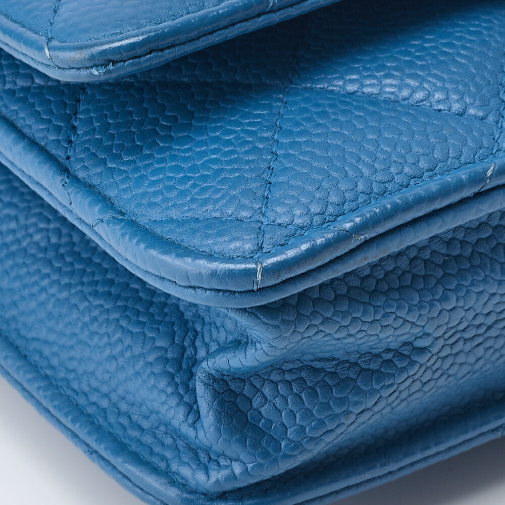 CHANEL Chain Wallet, Matelasse, Caviar Skin, Turquoise Blue, Silver-Tone Hardware, Pre-Owned - Vintage La Charme