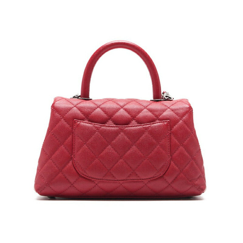 CHANEL Handbag Matelasse Coco Handle 2WAY Caviar Skin Red Silver-Tone Hardware Pre-Owned - Vintage La Charme