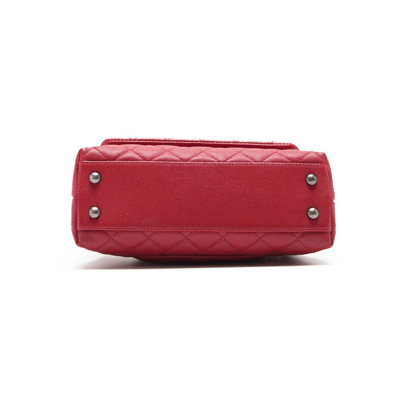 CHANEL Handbag Matelasse Coco Handle 2WAY Caviar Skin Red Silver-Tone Hardware Pre-Owned - Vintage La Charme