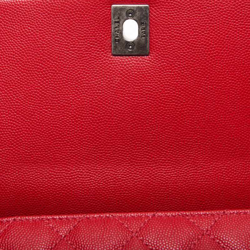 CHANEL Handbag Matelasse Coco Handle 2WAY Caviar Skin Red Silver-Tone Hardware Pre-Owned - Vintage La Charme