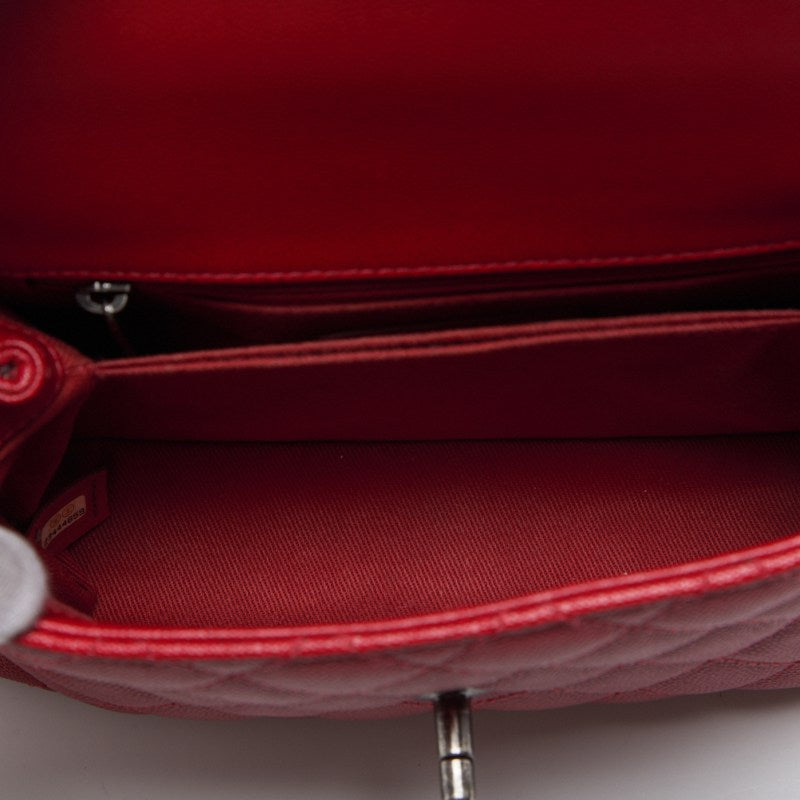 CHANEL Handbag Matelasse Coco Handle 2WAY Caviar Skin Red Silver-Tone Hardware Pre-Owned - Vintage La Charme