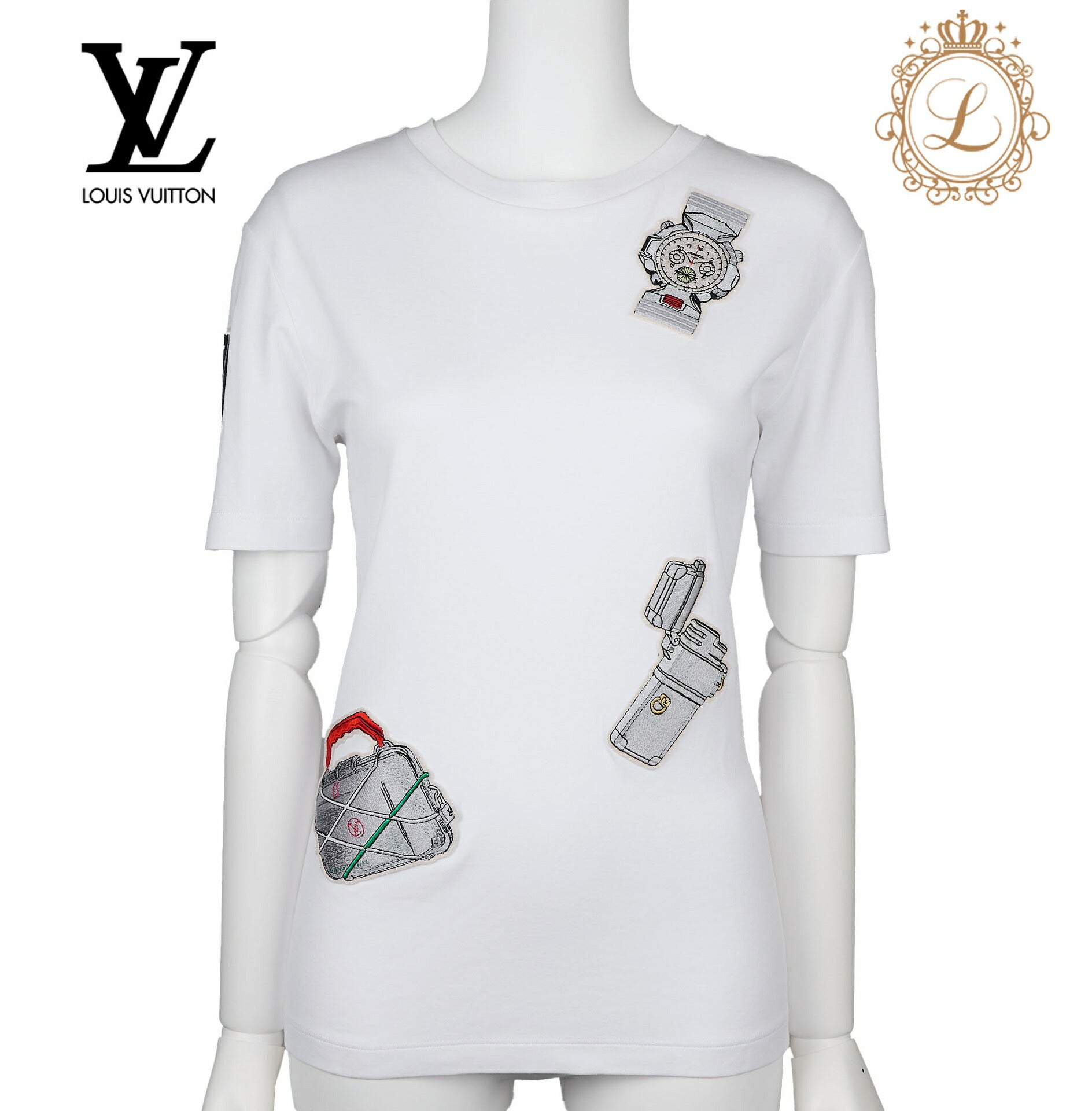 Louis Vuitton T-Shirt Cut-and-Sew, Cotton, White, Silver-Tone Hardware, Pre-Owned - Vintage La Charme