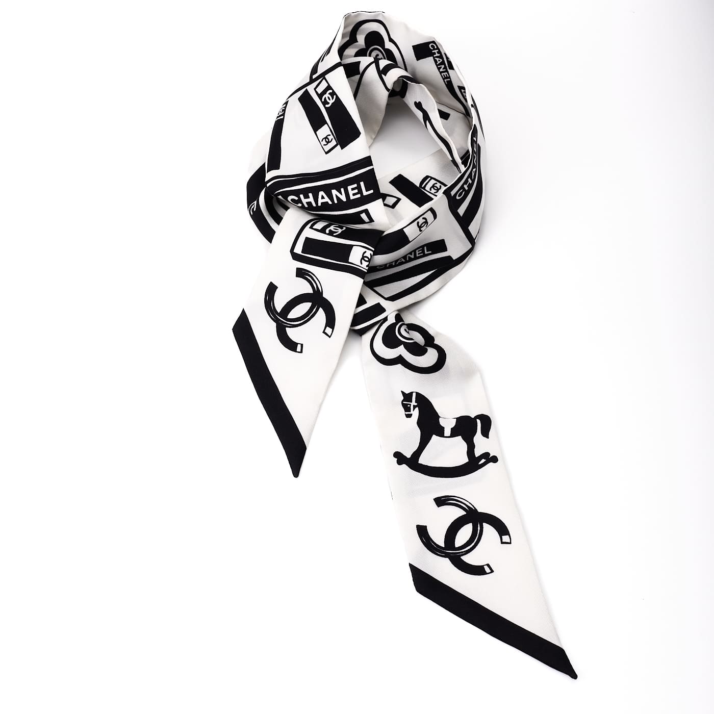 CHANEL Scarf Coco Mark Silk Black Gold-Tone Hardware Pre-Owned - Vintage La Charme