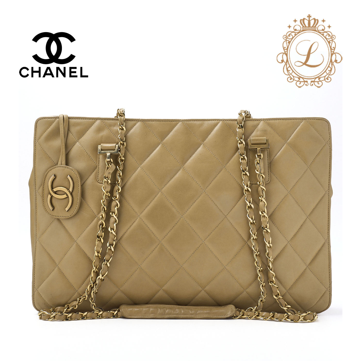 CHANEL Shoulder Bag, Matelasse Coco Charm, Lambskin, Beige, Gold-Tone Hardware, Pre-Owned - Vintage La Charme