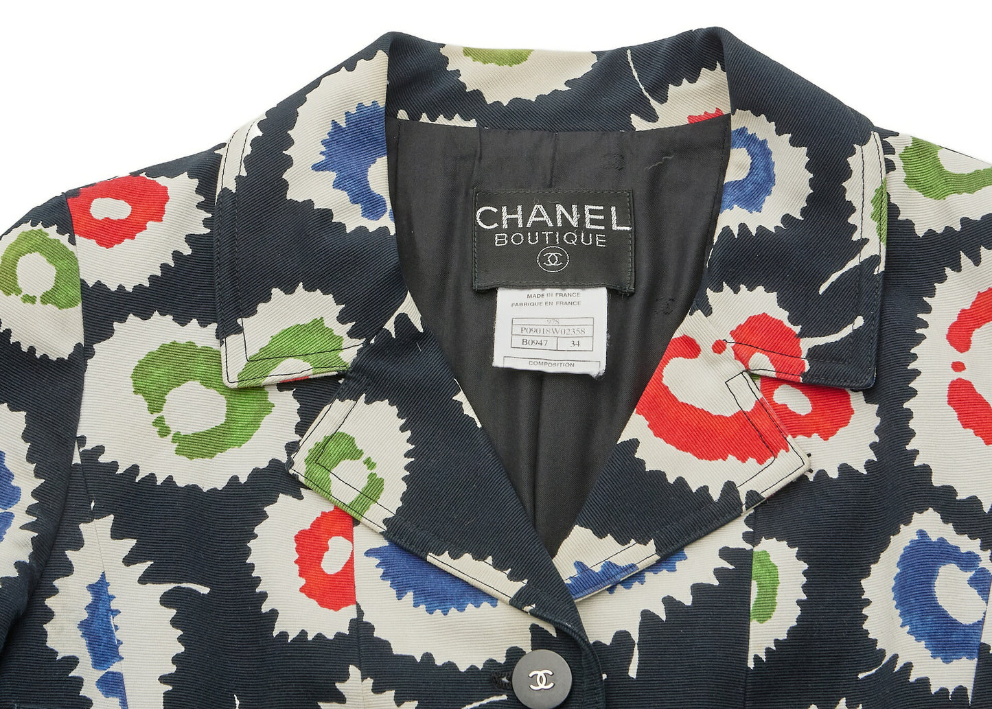 Chanel Jacket Skirt Setup, Paint Pattern, Cotton, Black, Gold-Tone Hardware, Pre-Owned - Vintage La Charme