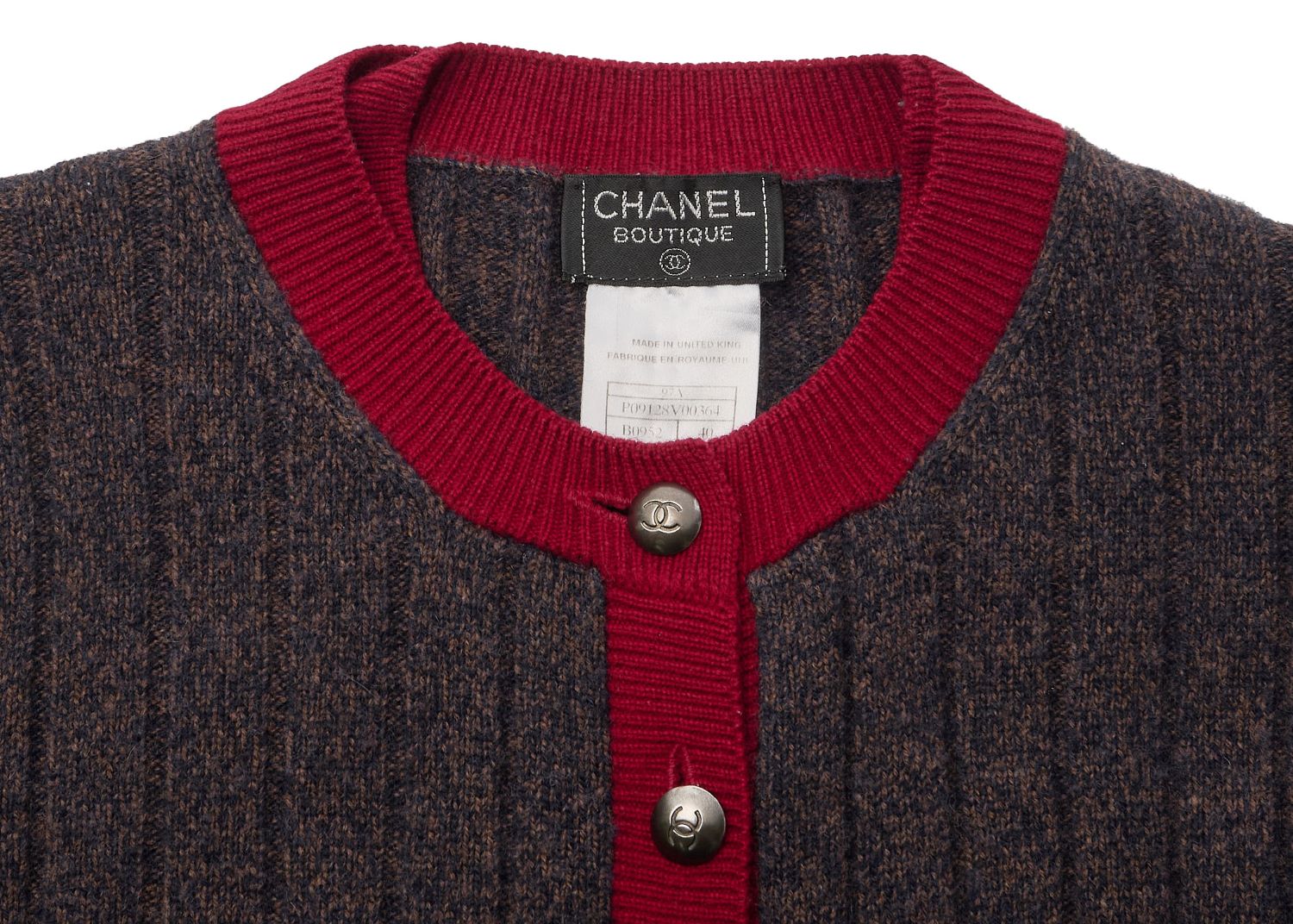 CHANEL Cardigan Knit, Coco Button, Cashmere, Multicolor, Gold-Tone Hardware, Pre-Owned - Vintage La Charme