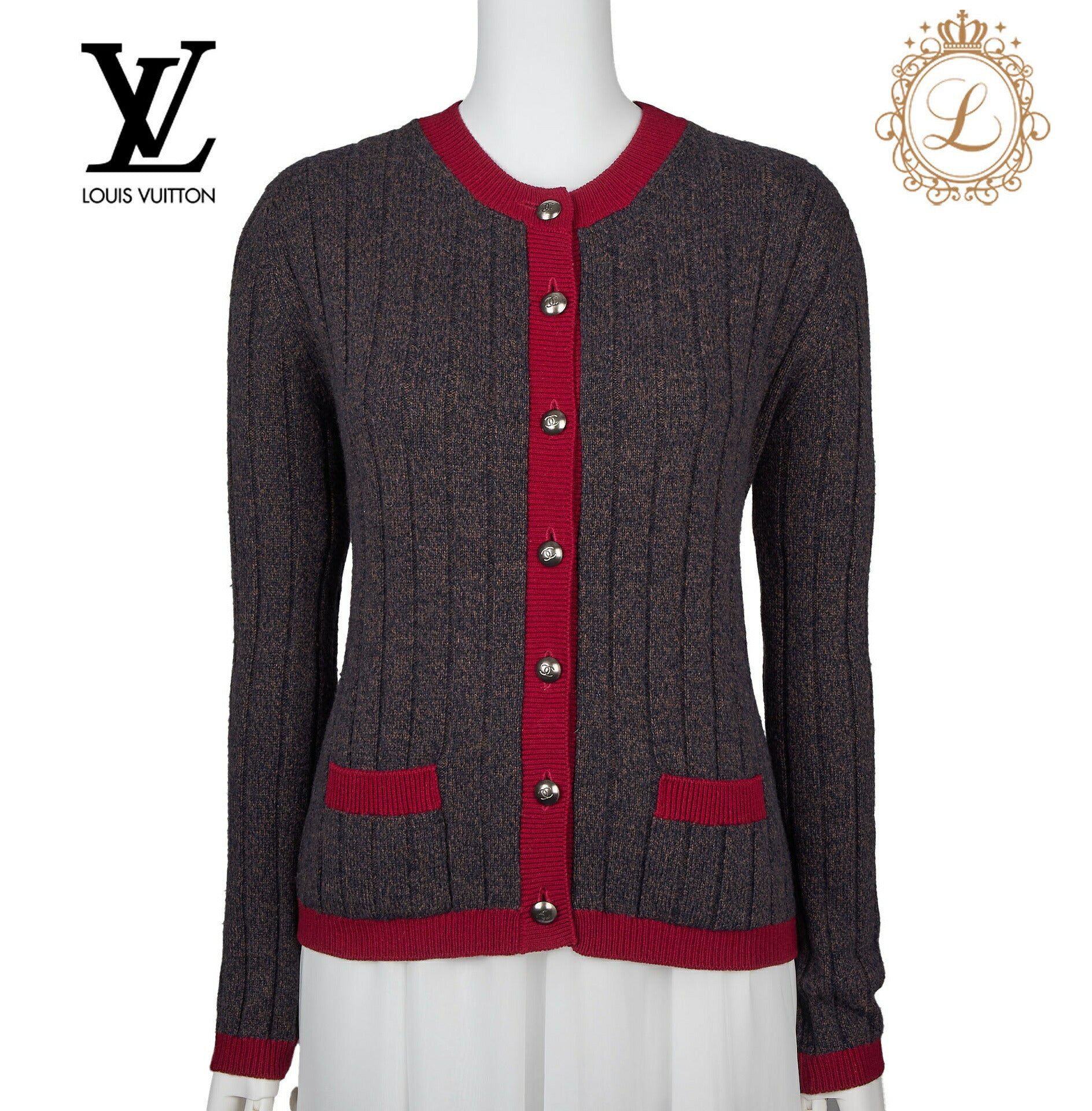 CHANEL Cardigan Knit, Coco Button, Cashmere, Multicolor, Gold-Tone Hardware, Pre-Owned - Vintage La Charme