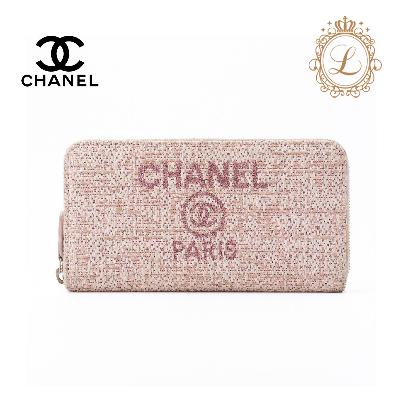 CHANEL Deauville Round Long Wallet Canvas Pink Gold-Tone Hardware Pre-Owned - Vintage La Charme