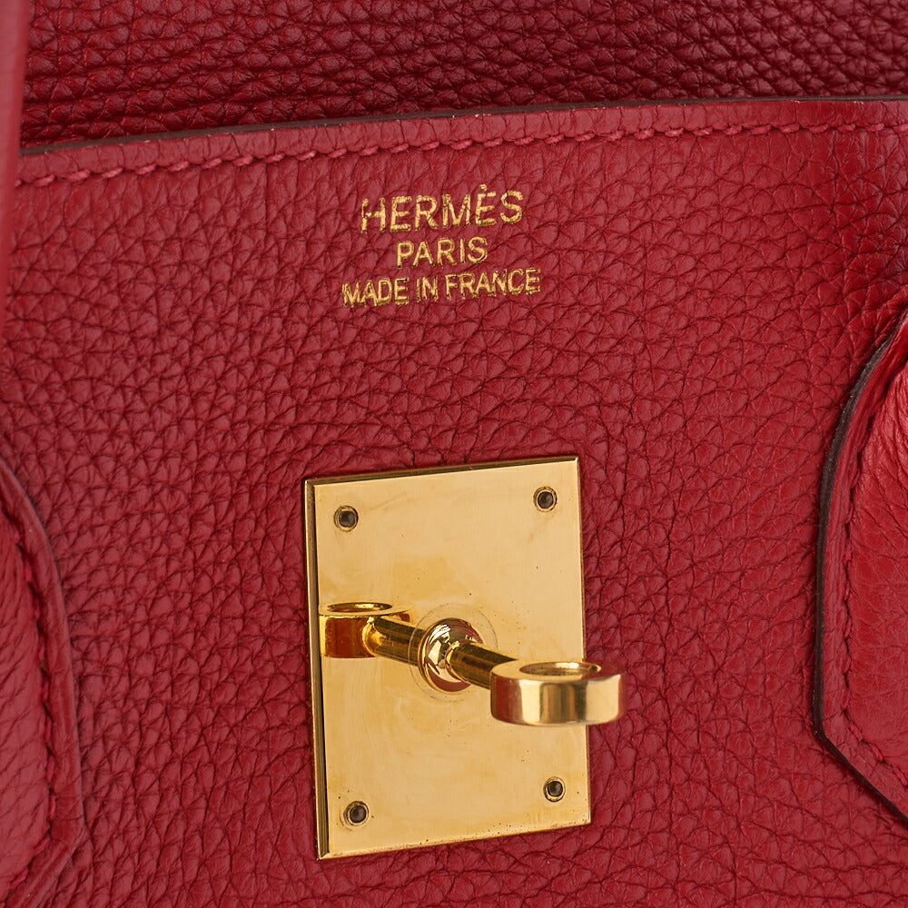 HERMES Birkin 35 Handbag Tryon Clemence Rouge Pivoine Gold-Tone Hardware Pre-Owned - Vintage La Charme