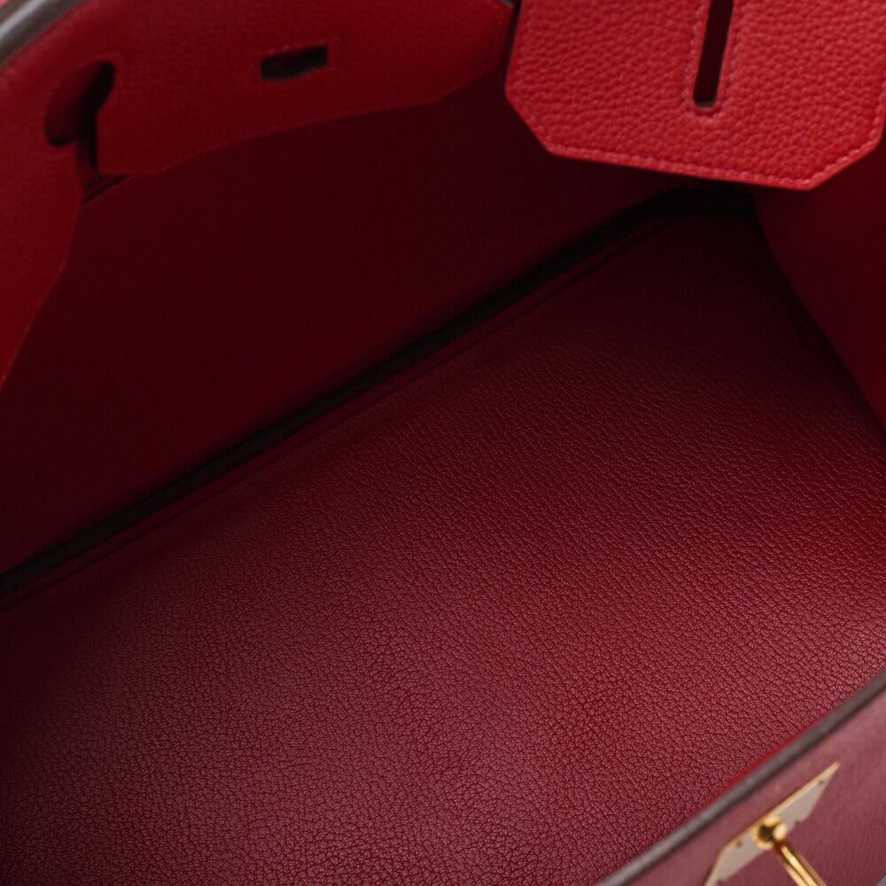 HERMES Birkin 35 Handbag Tryon Clemence Rouge Pivoine Gold-Tone Hardware Pre-Owned - Vintage La Charme