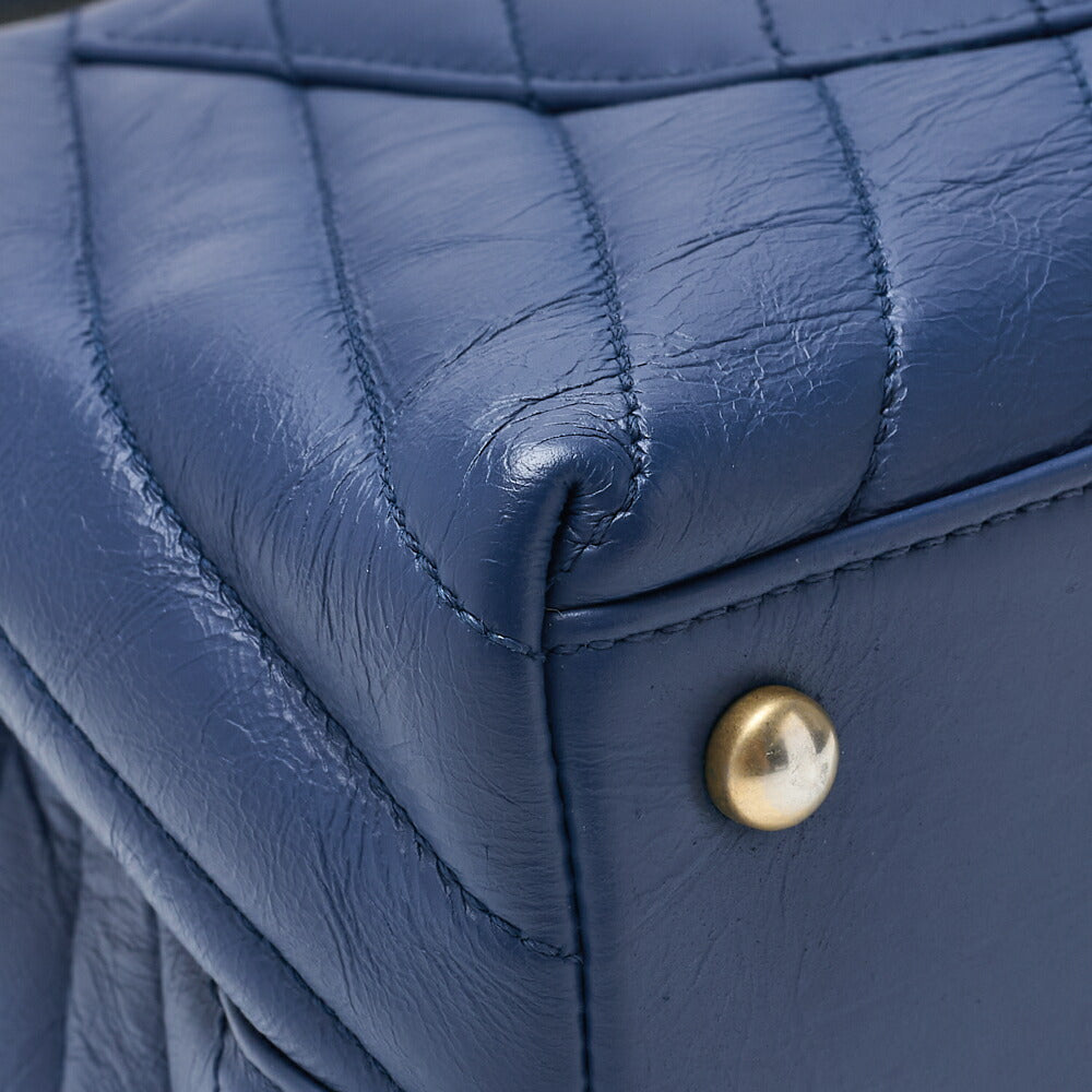 CHANEL 2WAY Handbag V Stitch Coco Handle Calf Blue Gold-Tone Hardware Pre-Owned - Vintage La Charme