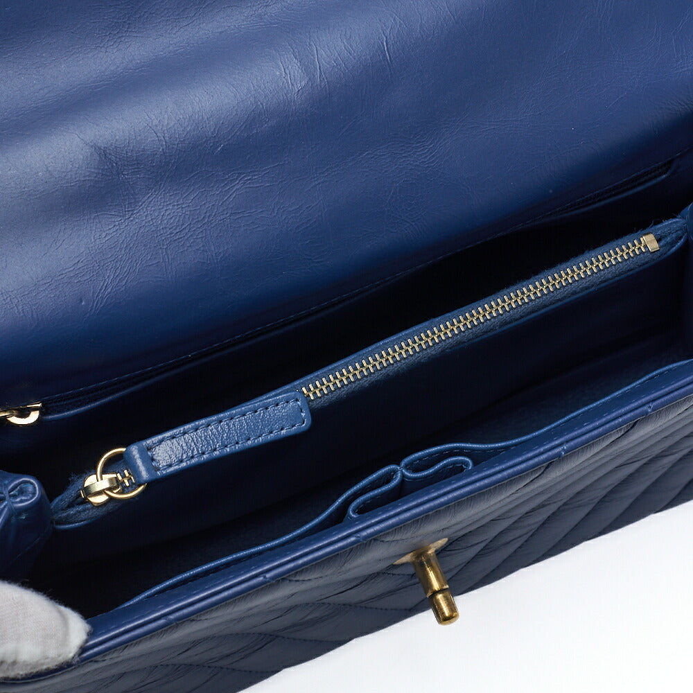 CHANEL 2WAY Handbag V Stitch Coco Handle Calf Blue Gold-Tone Hardware Pre-Owned - Vintage La Charme