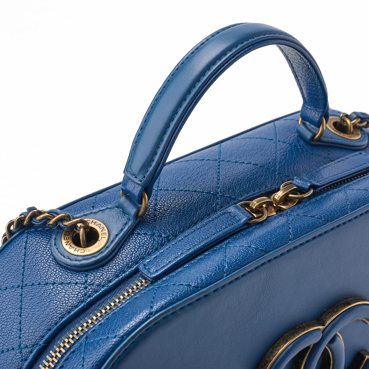 CHANEL Big Coco Top Handle 2WAY Chain Shoulder Bag Lambskin Caviar Skin Blue Gold-Tone Hardware Pre-Owned - Vintage La Charme