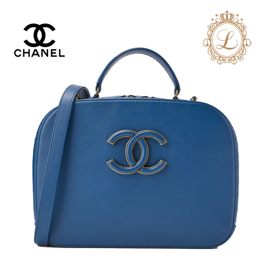 CHANEL Big Coco Top Handle 2WAY Chain Shoulder Bag Lambskin Caviar Skin Blue Gold-Tone Hardware Pre-Owned - Vintage La Charme