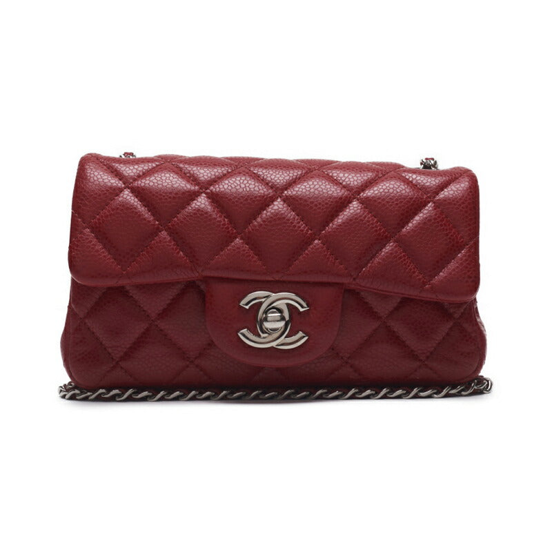 CHANEL Mini Shoulder Bag Matelasse Chain Shoulder Caviar Skin Red Silver-Tone Hardware Pre-Owned - Vintage La Charme