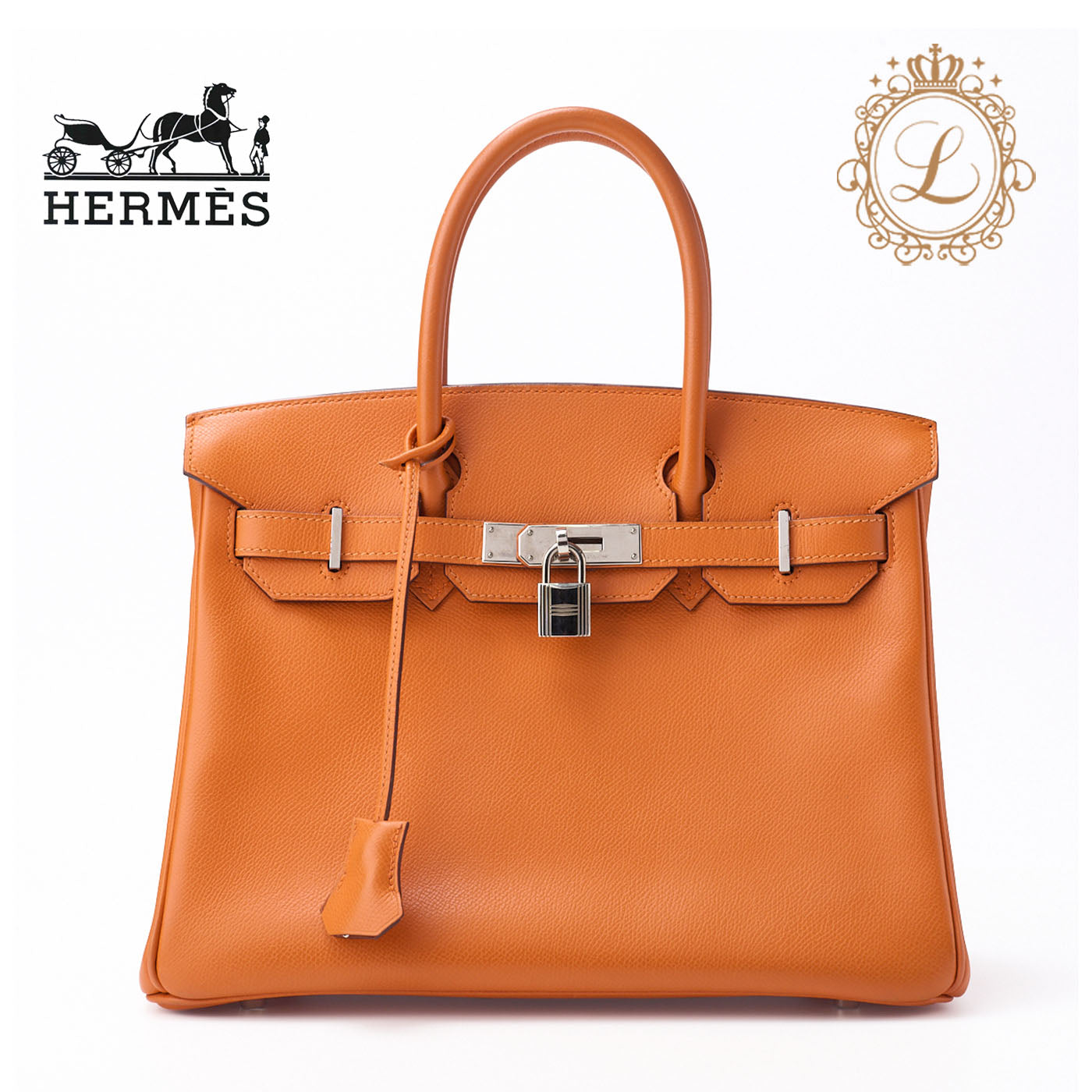 HERMES Birkin 30 Handbag Epson Orange Silver-Tone Hardware Pre-Owned - Vintage La Charme