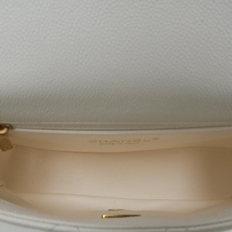 CHANEL Mini Shoulder Bag, Matelasse, Turn Lock, Caviar Skin, White, Gold-Tone Hardware, Pre-Owned - Vintage La Charme