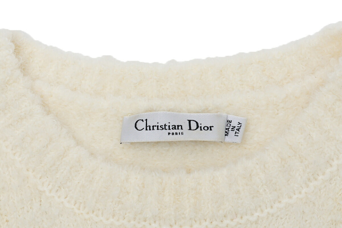Dior Knit Sweater Top, J'ADIOR Logo, Wool Blend, White, Silver-Tone Hardware, Pre-Owned - Vintage La Charme