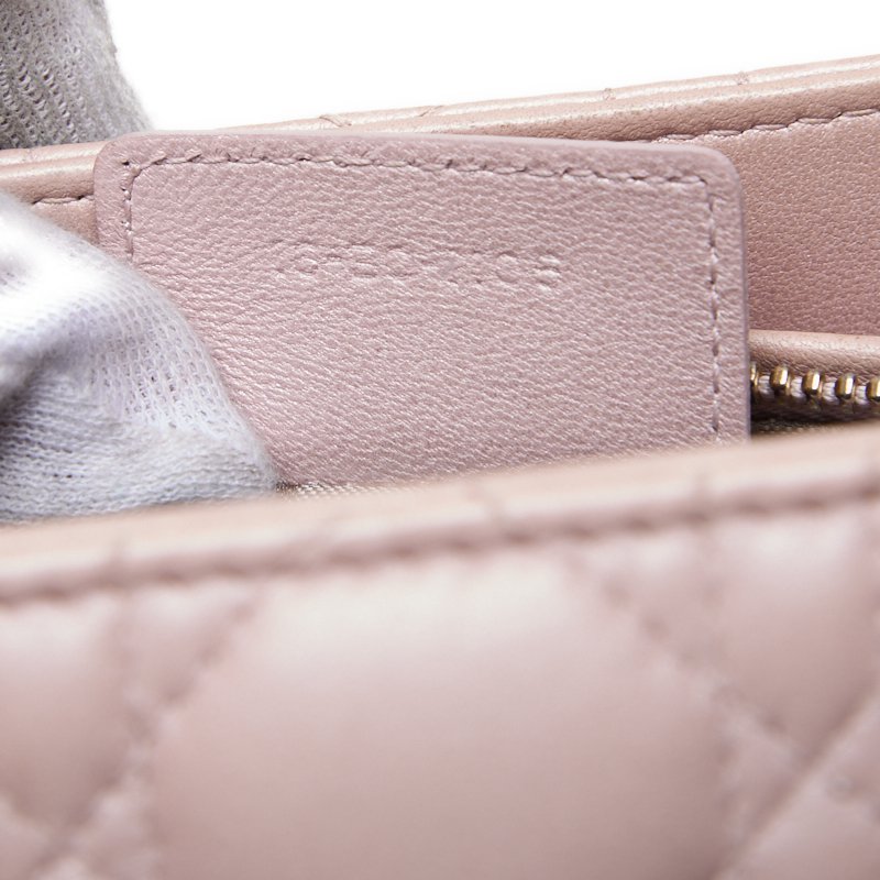 Dior Lady Dior Cannage 2WAY Hand Lambskin Pink Gold-Tone Hardware Pre-Owned - Vintage La Charme