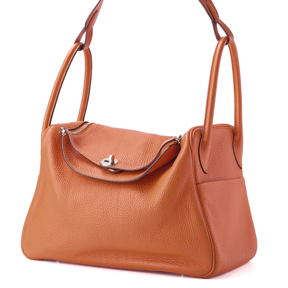 HERMES Lindy 34 Shoulder Bag Tryon Clemence Orange Poppy Silver-Tone Hardware Pre-Owned - Vintage La Charme