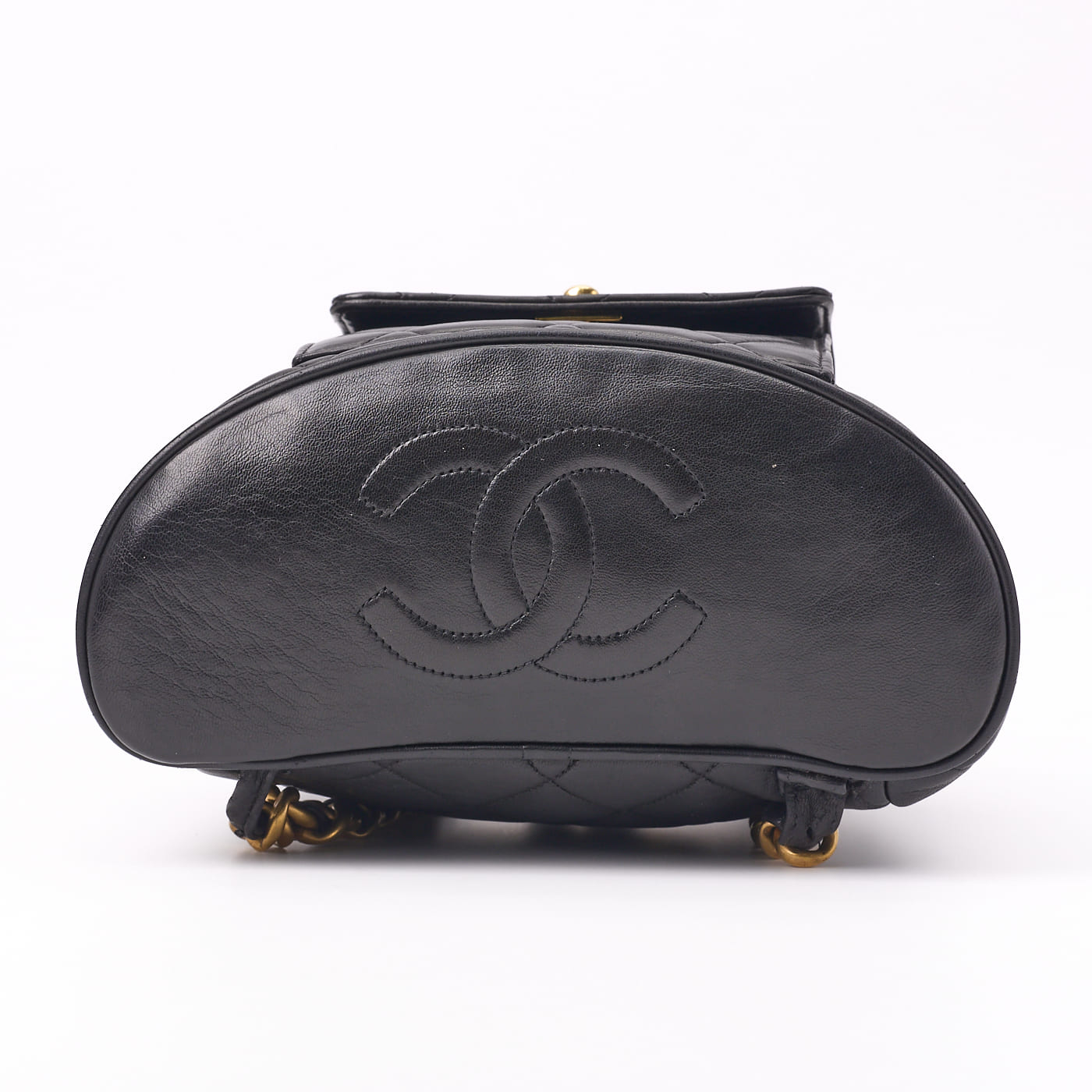 CHANEL Chain Backpack Bag Matelasse Outside Flap Turn Lock Lambskin Black Gold-Tone Hardware Pre-Owned - Vintage La Charme