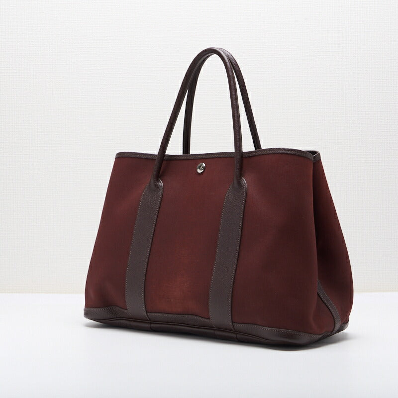 HERMES Garden Party PM Tote Bag Toile Offiche Bordeaux Silver-Tone Hardware Pre-Owned - Vintage La Charme