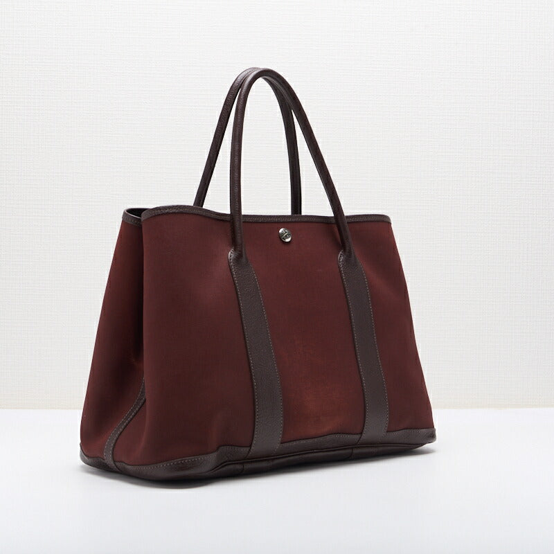 HERMES Garden Party PM Tote Bag Toile Offiche Bordeaux Silver-Tone Hardware Pre-Owned - Vintage La Charme