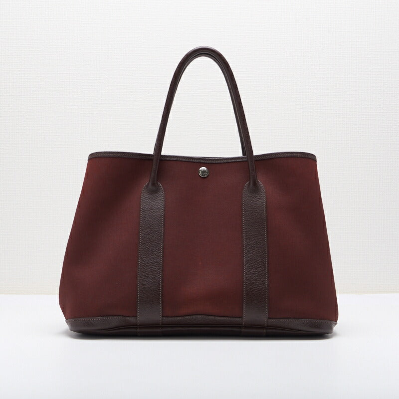HERMES Garden Party PM Tote Bag Toile Offiche Bordeaux Silver-Tone Hardware Pre-Owned - Vintage La Charme
