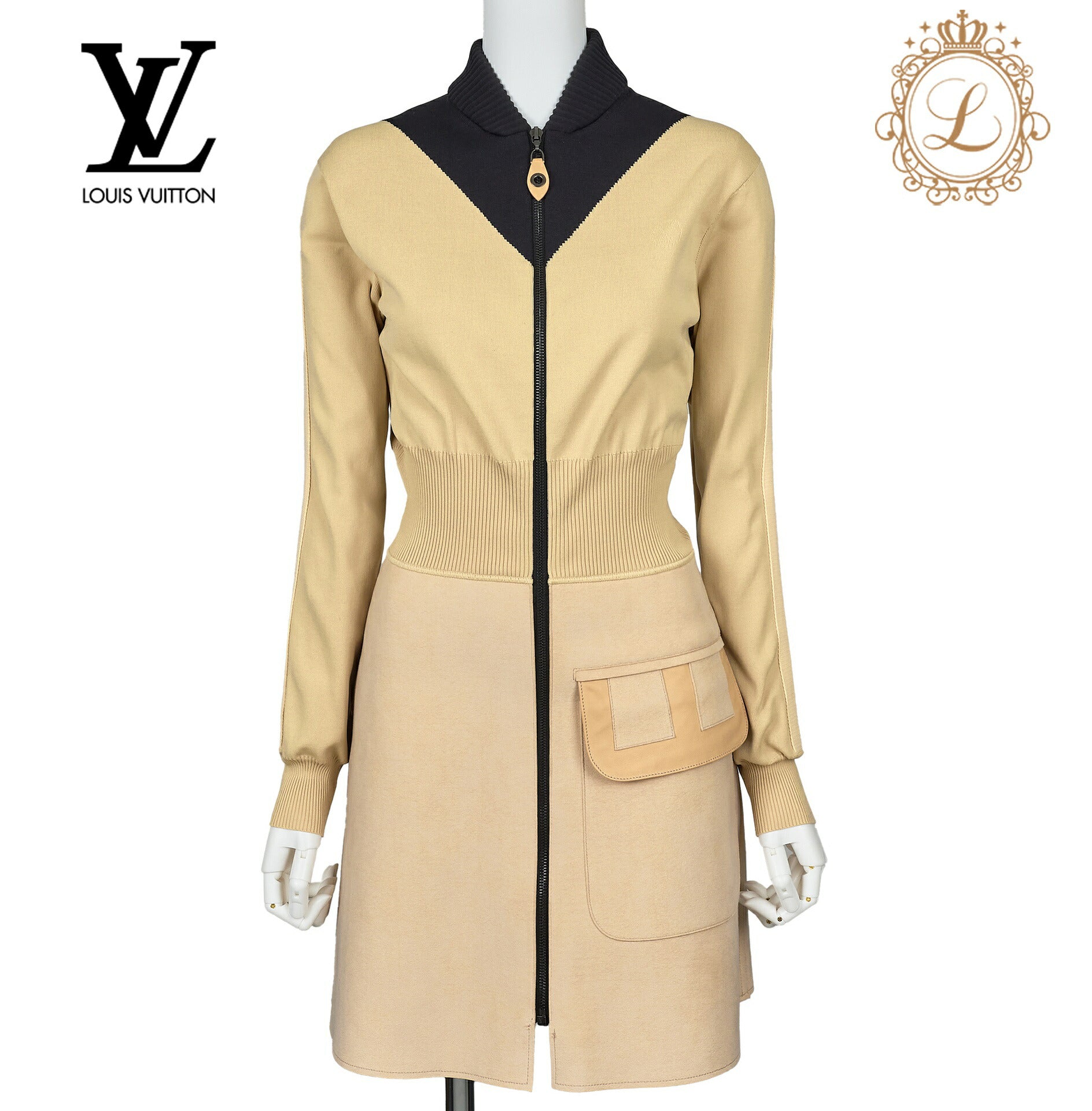 Louis Vuitton Dress, Monogram Knit, Long Sleeve, Nylon, Beige, Pre-Owned - Vintage La Charme
