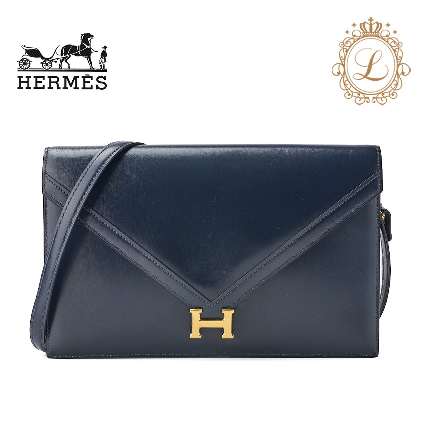 HERMES Liddy Shoulder Bag Mini Shoulder Backpack Bag Box Calf Navy Gold-Tone Hardware Pre-Owned - Vintage La Charme