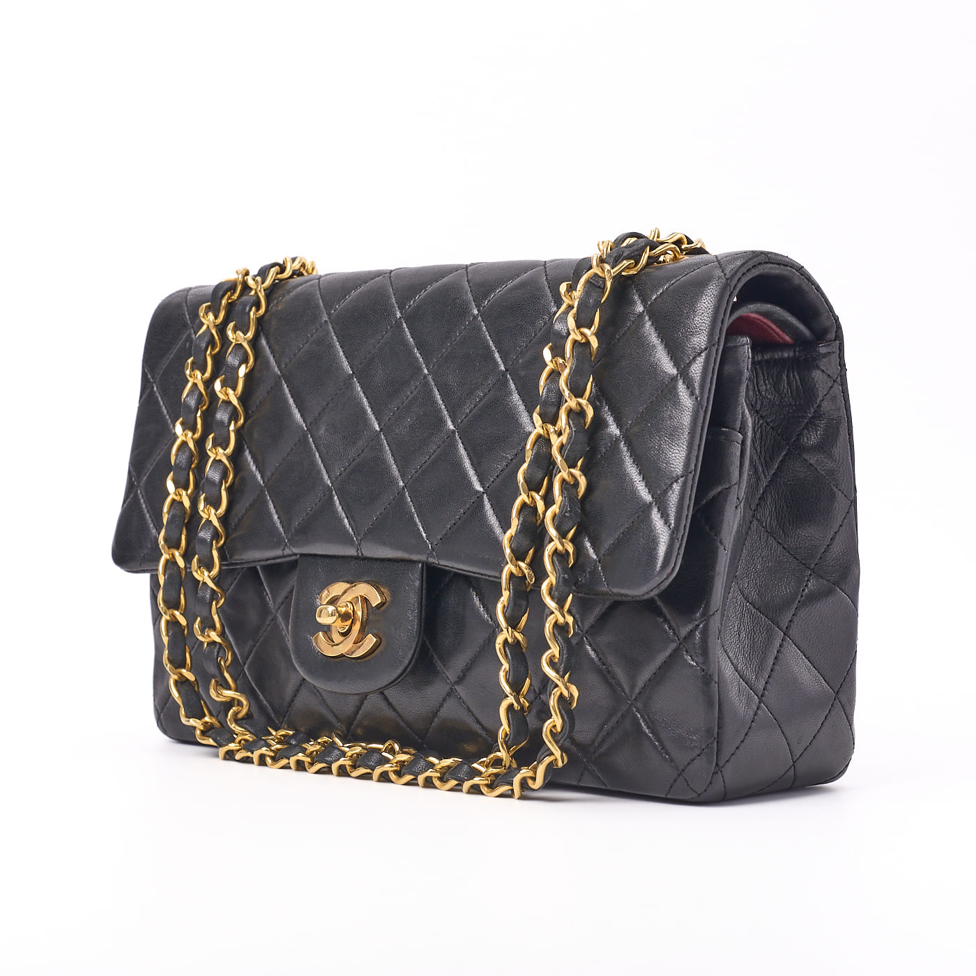 CHANEL Shoulder Bag Matelasse Turn Lock Double Flap Lambskin Black Gold-Tone Hardware Pre-Owned - Vintage La Charme