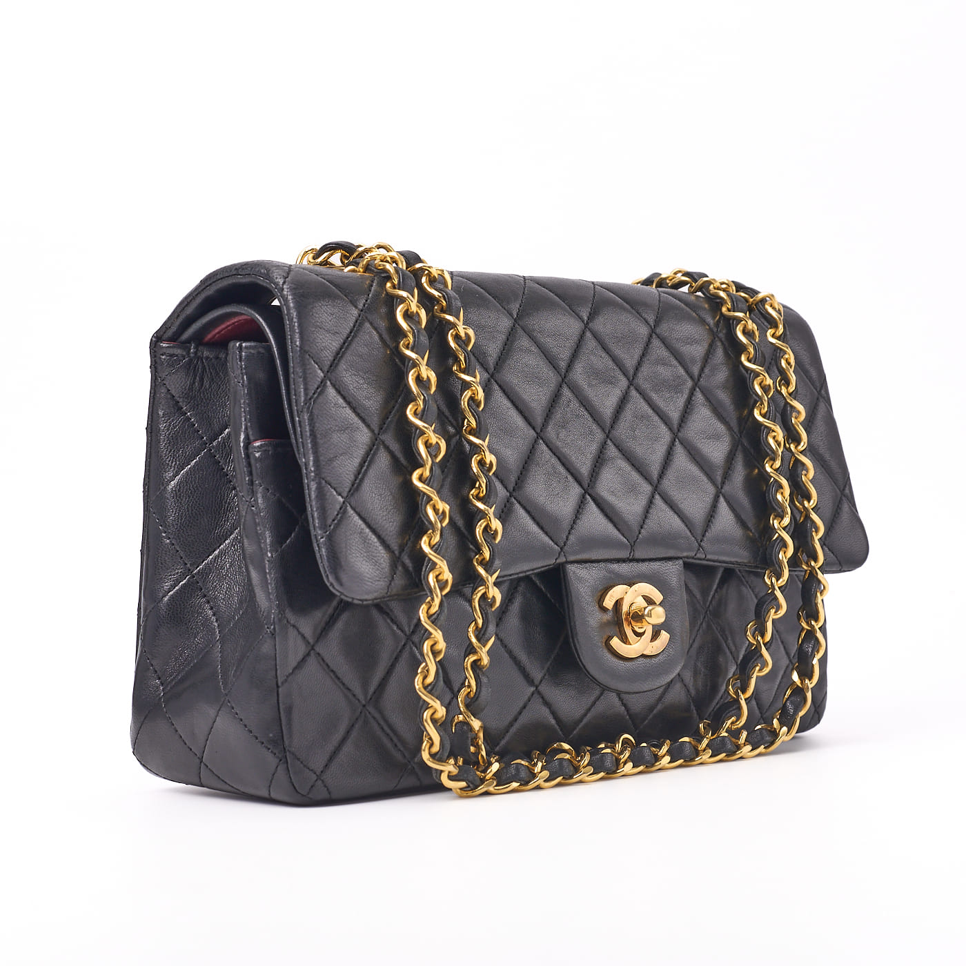 CHANEL Shoulder Bag Matelasse Turn Lock Double Flap Lambskin Black Gold-Tone Hardware Pre-Owned - Vintage La Charme