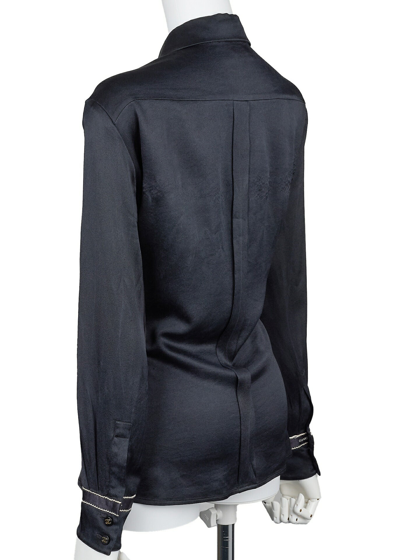 Chanel Blouse Shirt Long Sleeve Coco Button Silk Black Gold-Tone Hardware Pre-Owned - Vintage La Charme