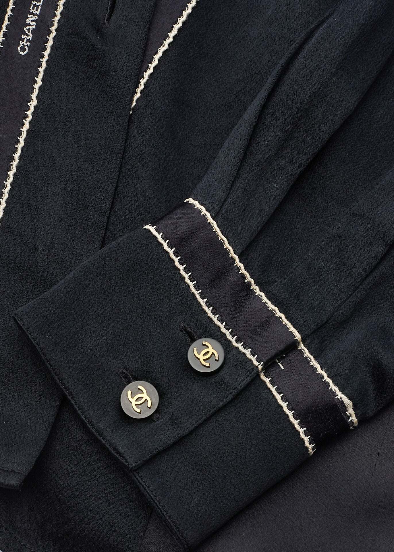 Chanel Blouse Shirt Long Sleeve Coco Button Silk Black Gold-Tone Hardware Pre-Owned - Vintage La Charme