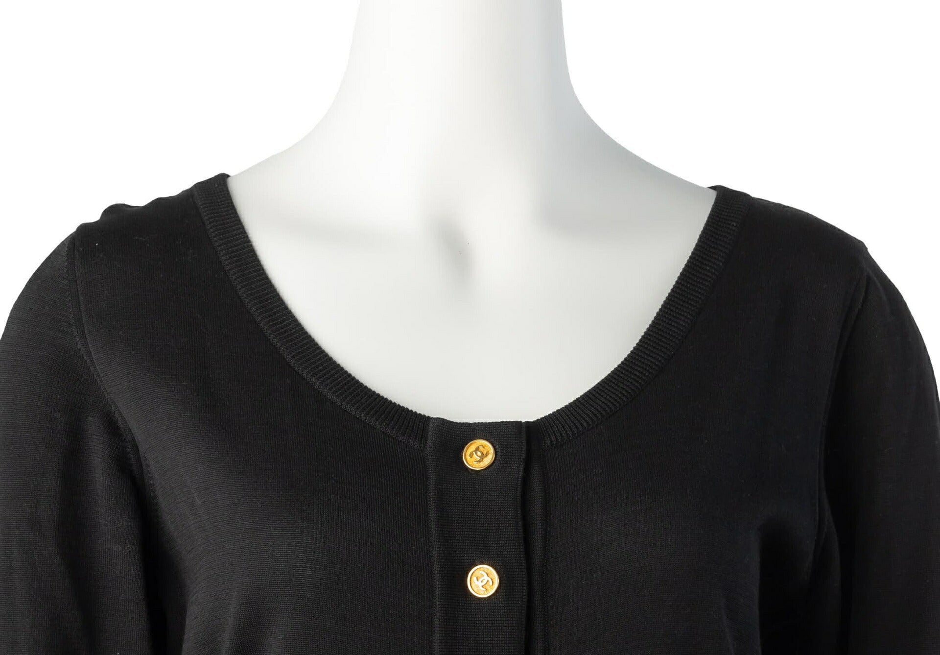 CHANEL Cardigan, Coco Button, Long Sleeve, Knit, Black, Gold-Tone Hardware, Pre-Owned - Vintage La Charme