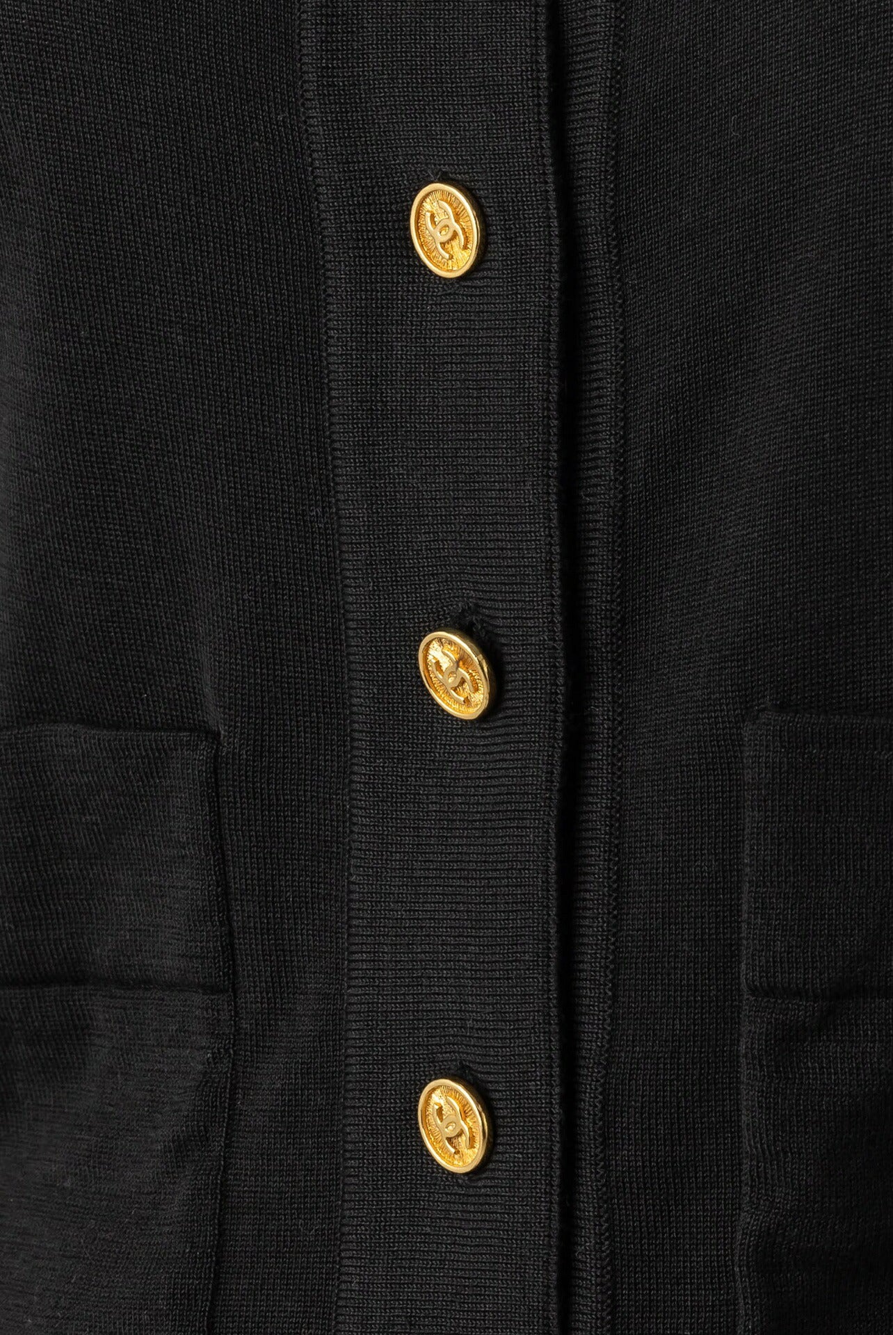 CHANEL Cardigan, Coco Button, Long Sleeve, Knit, Black, Gold-Tone Hardware, Pre-Owned - Vintage La Charme