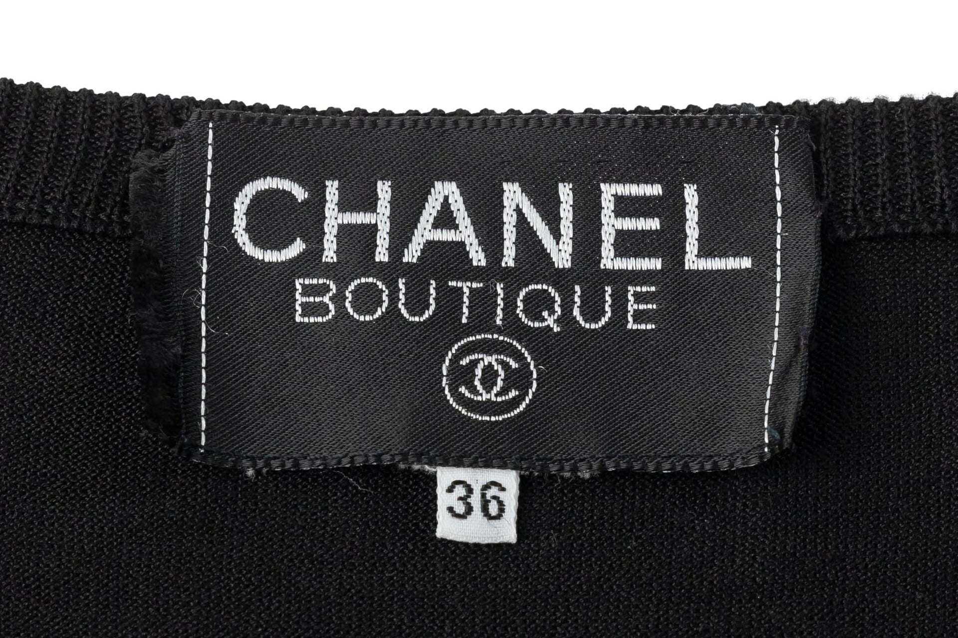 CHANEL Cardigan, Coco Button, Long Sleeve, Knit, Black, Gold-Tone Hardware, Pre-Owned - Vintage La Charme