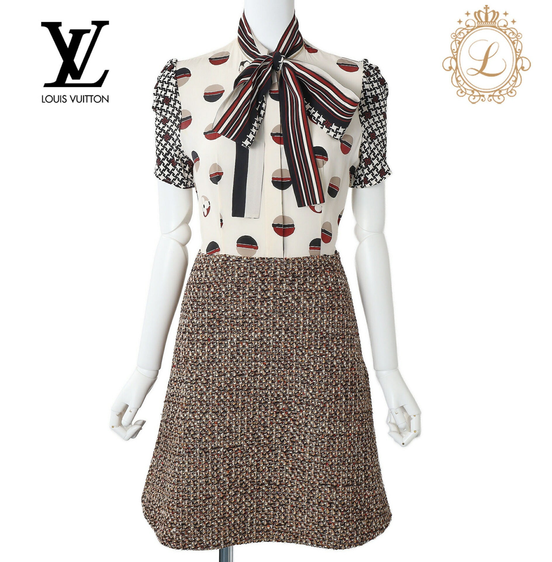 Louis Vuitton Dress, Tweed, Wool Silk Blend, Brown, Gold-Tone Hardware, Pre-Owned - Vintage La Charme
