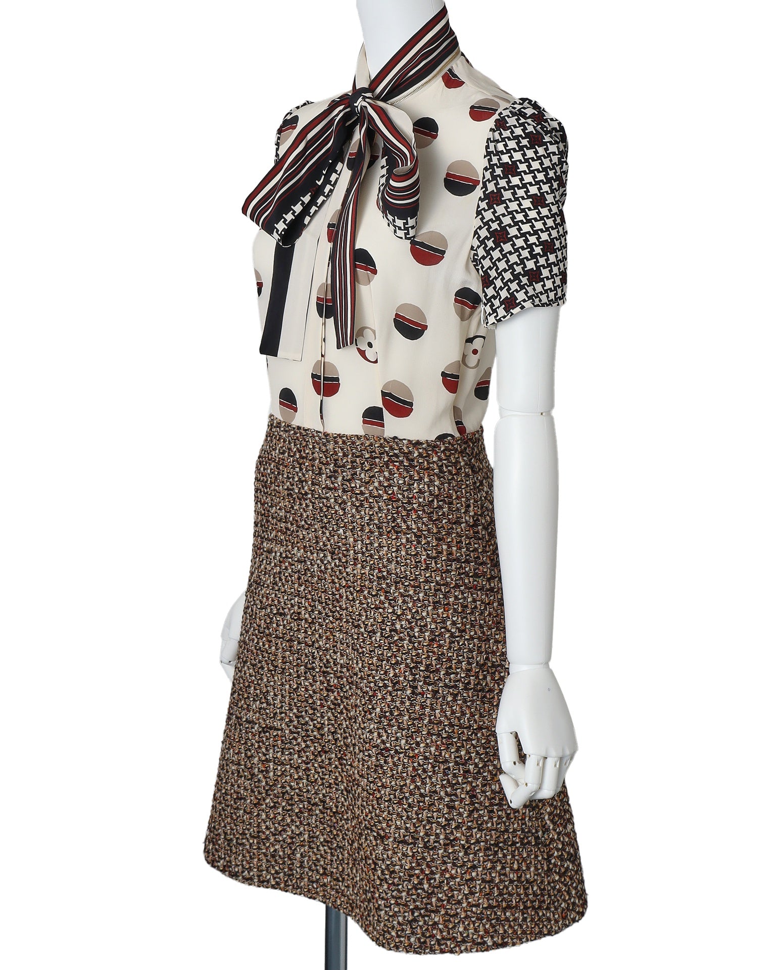 Louis Vuitton Dress, Tweed, Wool Silk Blend, Brown, Gold-Tone Hardware, Pre-Owned - Vintage La Charme