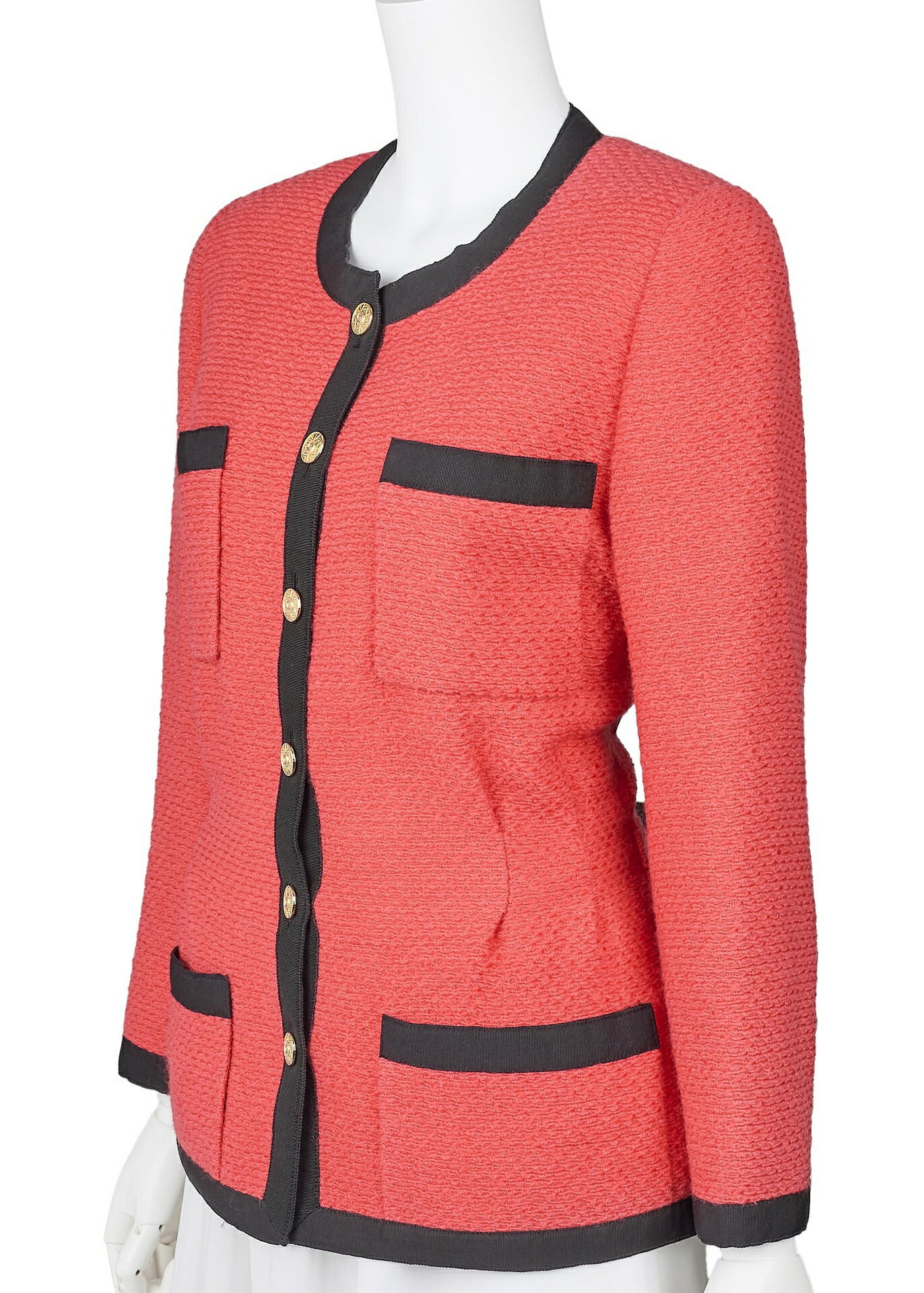 CHANEL Jacket Coat, Coco Button, Long Sleeve, Wool Blend, Red, Gold-Tone Hardware, Pre-Owned - Vintage La Charme