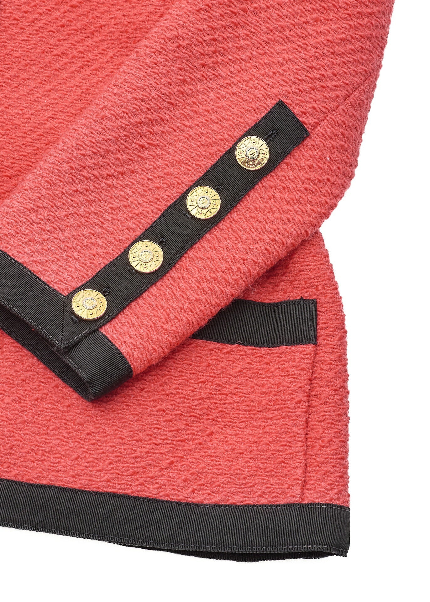 CHANEL Jacket Coat, Coco Button, Long Sleeve, Wool Blend, Red, Gold-Tone Hardware, Pre-Owned - Vintage La Charme