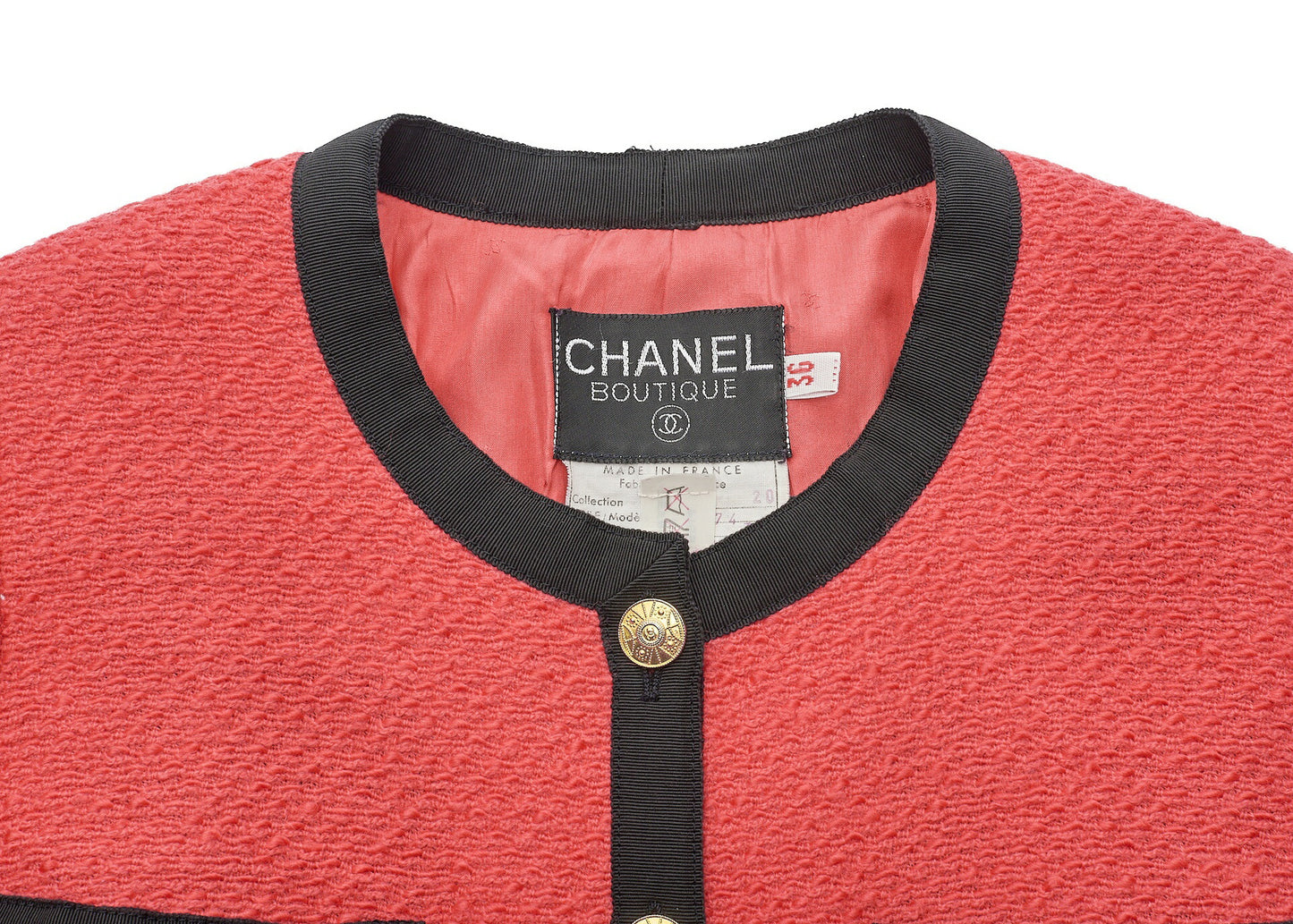 CHANEL Jacket Coat, Coco Button, Long Sleeve, Wool Blend, Red, Gold-Tone Hardware, Pre-Owned - Vintage La Charme