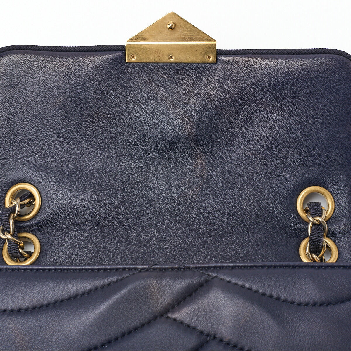 CHANEL Shoulder Bag, Push Lock, Wave Stitch, Lambskin Canvas, Navy, Gold-Tone Hardware, Pre-Owned - Vintage La Charme