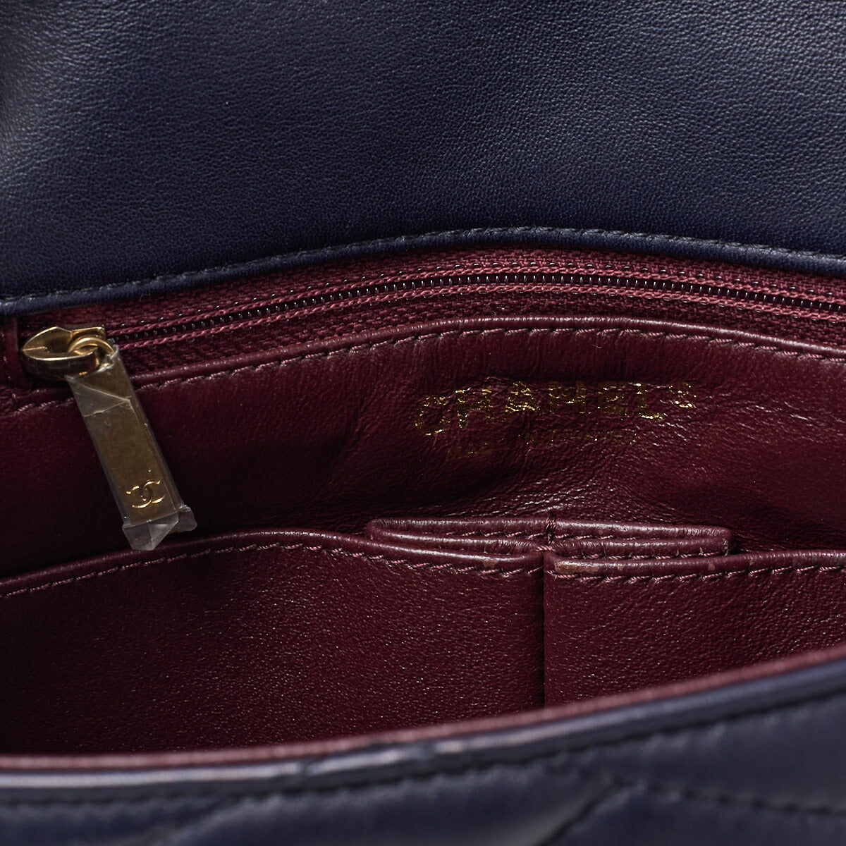 CHANEL Shoulder Bag, Push Lock, Wave Stitch, Lambskin Canvas, Navy, Gold-Tone Hardware, Pre-Owned - Vintage La Charme