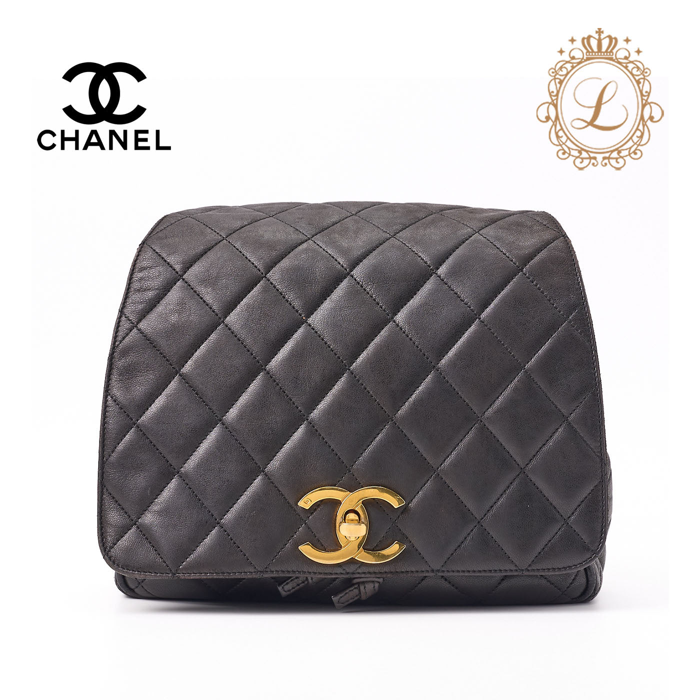 CHANEL Chain Backpack Bag, Matelasse, Lambskin, Black, Gold-Tone Hardware, Pre-Owned - Vintage La Charme