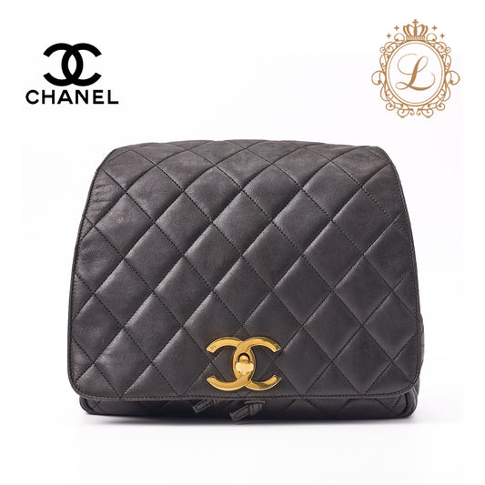 CHANEL Chain Backpack Bag, Matelasse, Lambskin, Black, Gold-Tone Hardware, Pre-Owned - Vintage La Charme